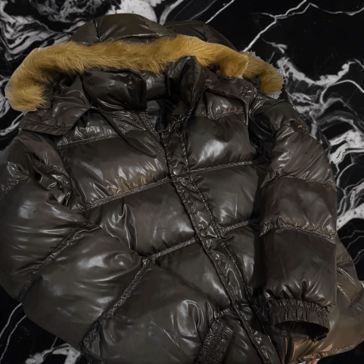 ファーダウン 光沢 y2k グランジ お兄系 ダウンジャケット 短丈 ダブル