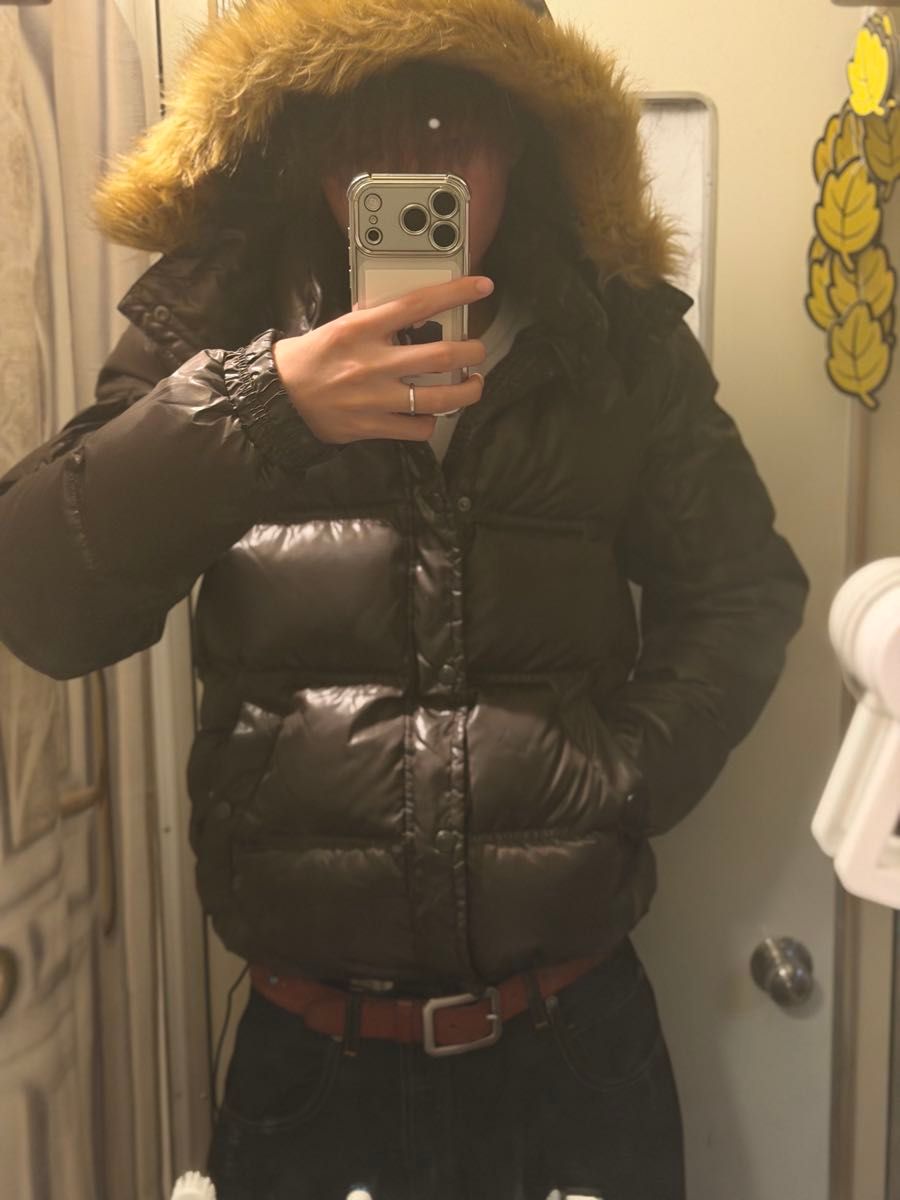 ファーダウン 光沢 y2k グランジ お兄系 ダウンジャケット 短丈 ダブル