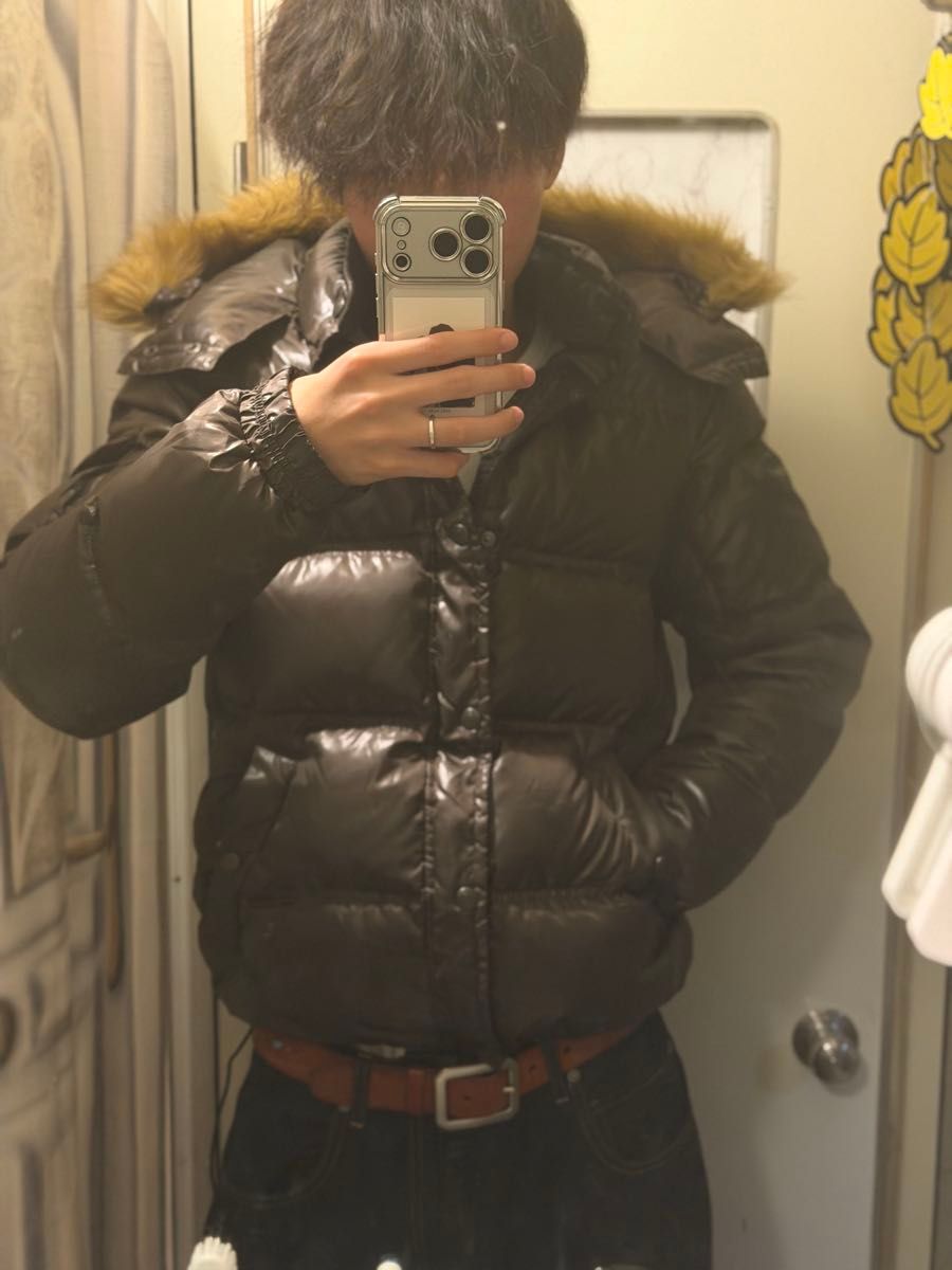 ファーダウン 光沢 y2k グランジ お兄系 ダウンジャケット 短丈 ダブル