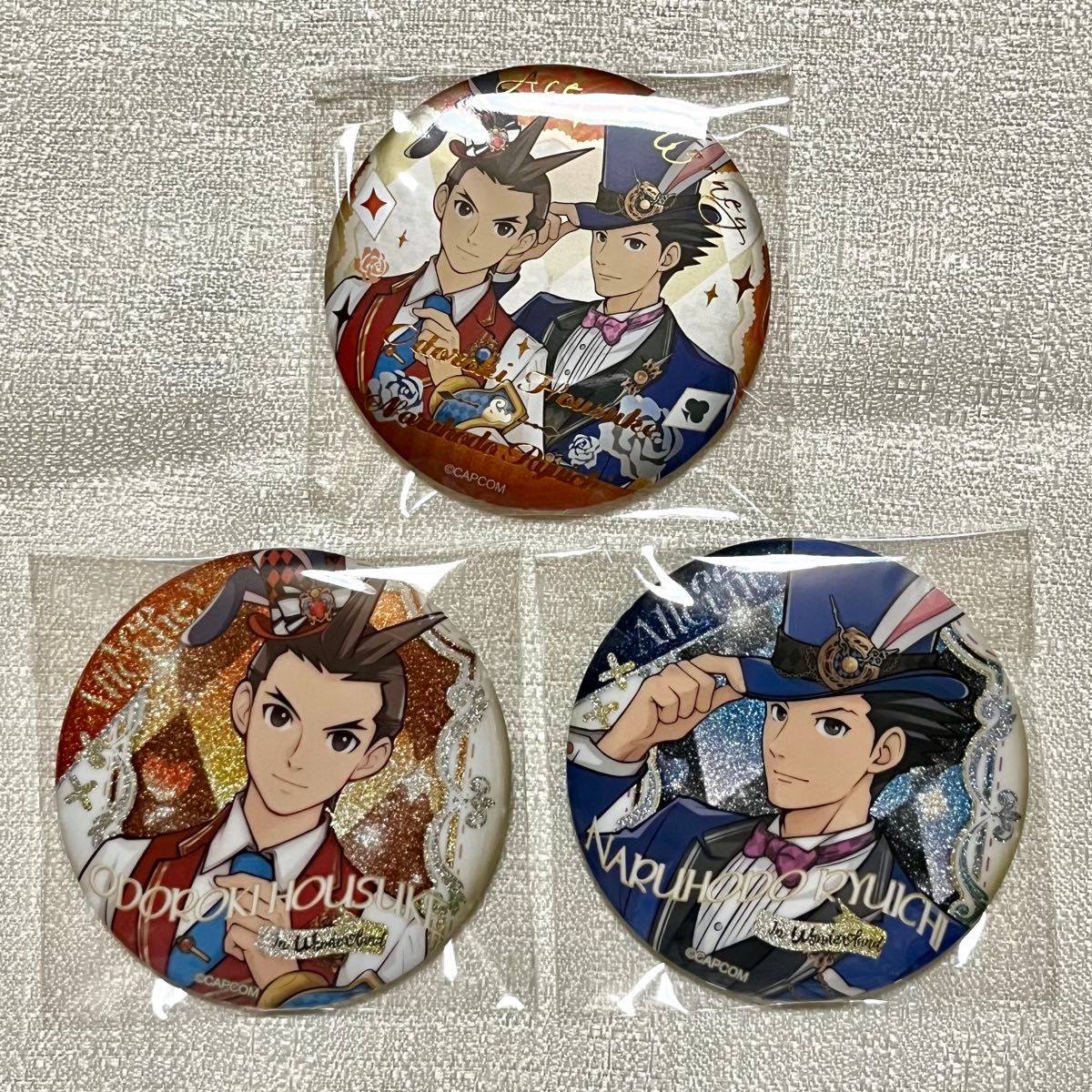 逆転裁判 カプコンカフェ 牙流 王泥喜 缶バッジ 逆転裁判 カプコン