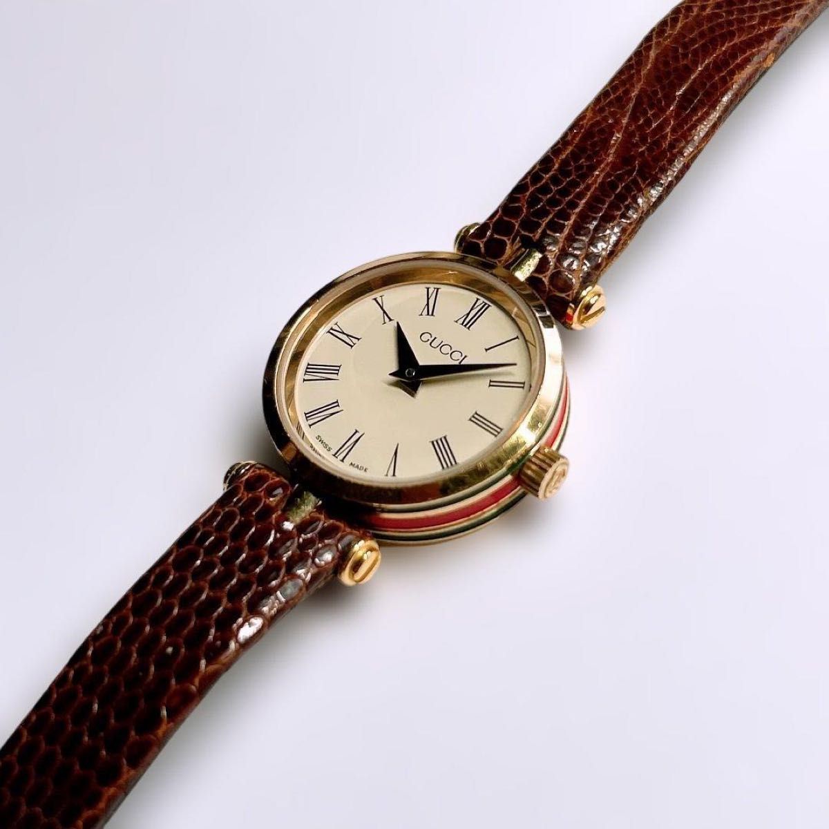 稼働 グッチ GUCCI 腕時計 レディース シェリーライン 緑赤緑 美品