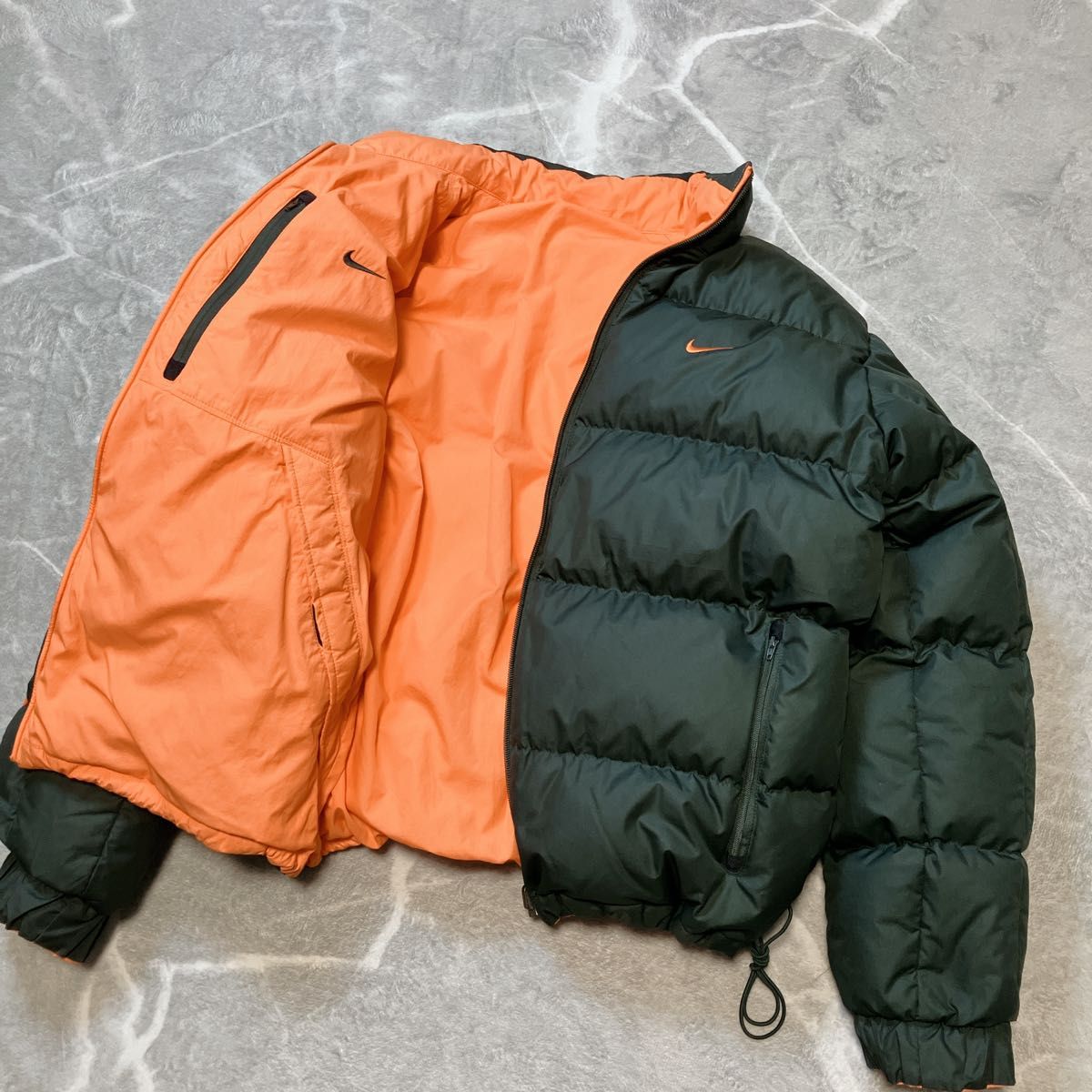 00s NIKE ナイキ ダウンジャケット リバーシブル ロゴ刺繍 短丈 ダーク