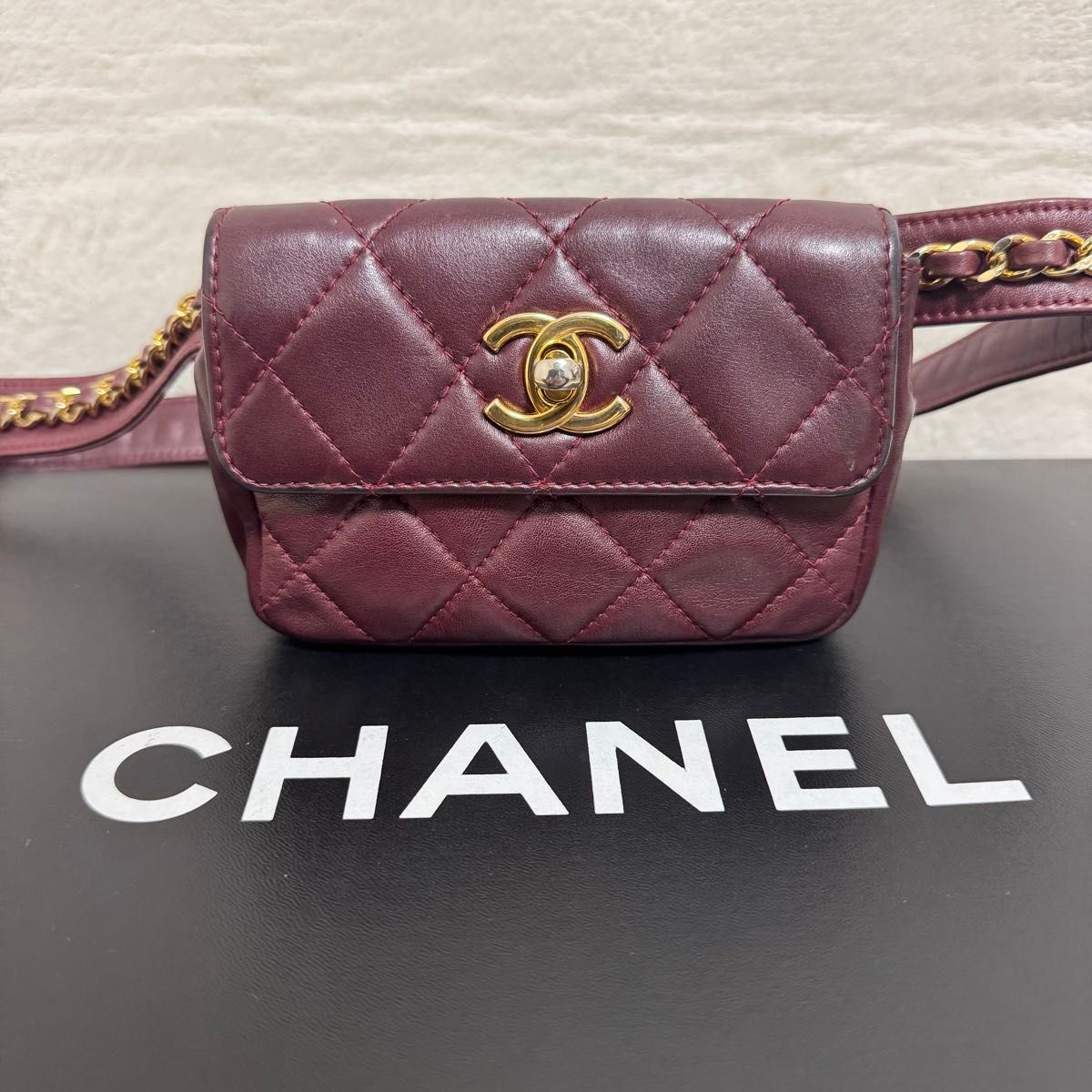 希少 シャネル CHANEL ウエストポーチ マトラッセ ラムスキン ターン