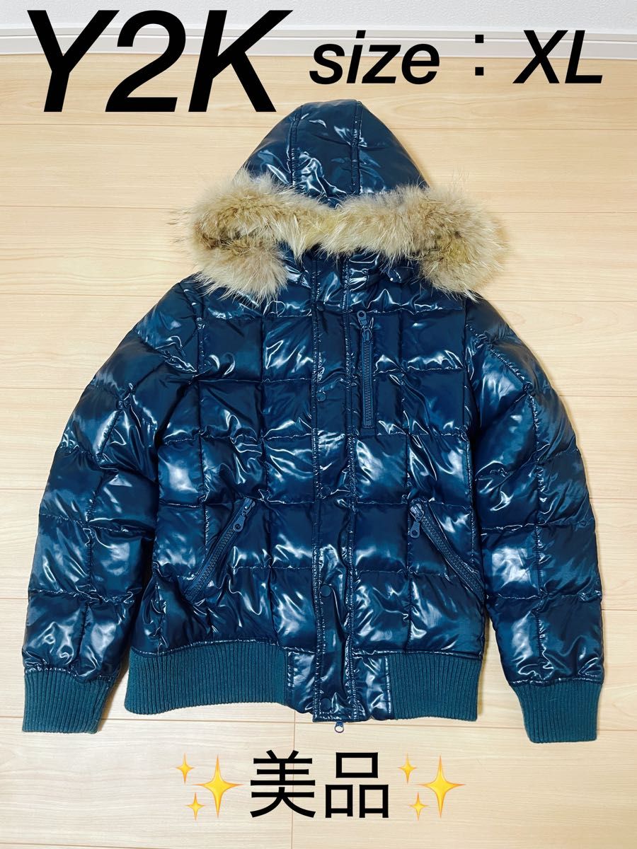 美品】アウタージャケット ラクーンファー 平成 Y2K 光沢 XLサイズ 00s