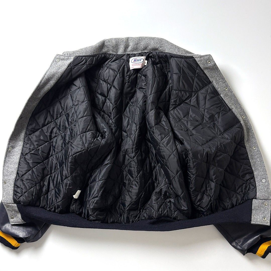 スタジャン ネイビー グレー XL USA製 袖レザー バーシティジャケット
