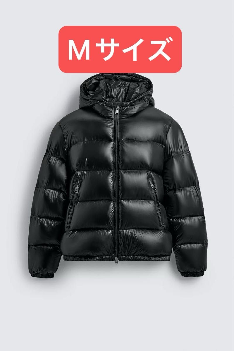 ZARA 100%フェザーダウン撥水加工パフジャケット M 光沢 テカテカ