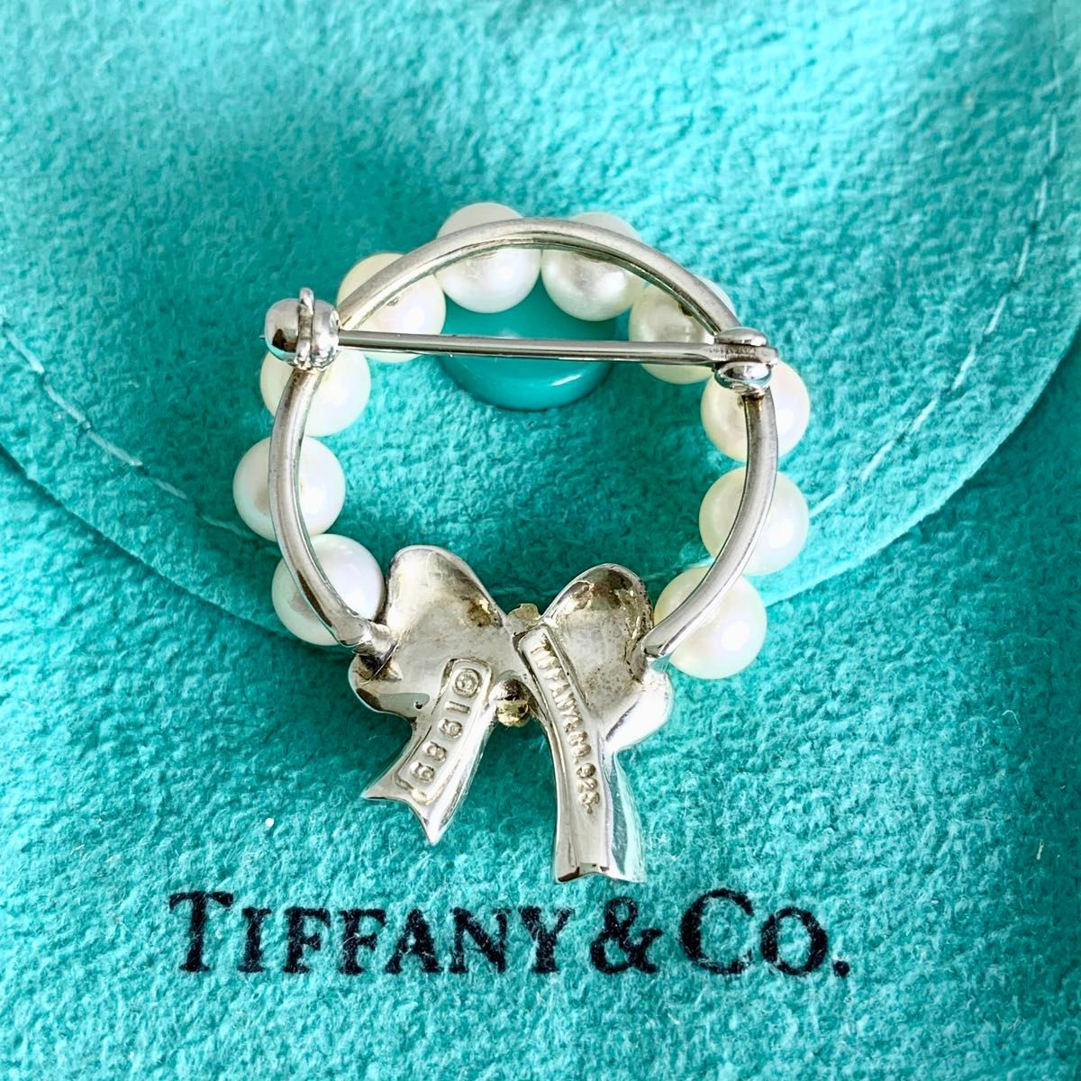 オールドティファニー パール リボン リース ブローチ シルバー WI2e