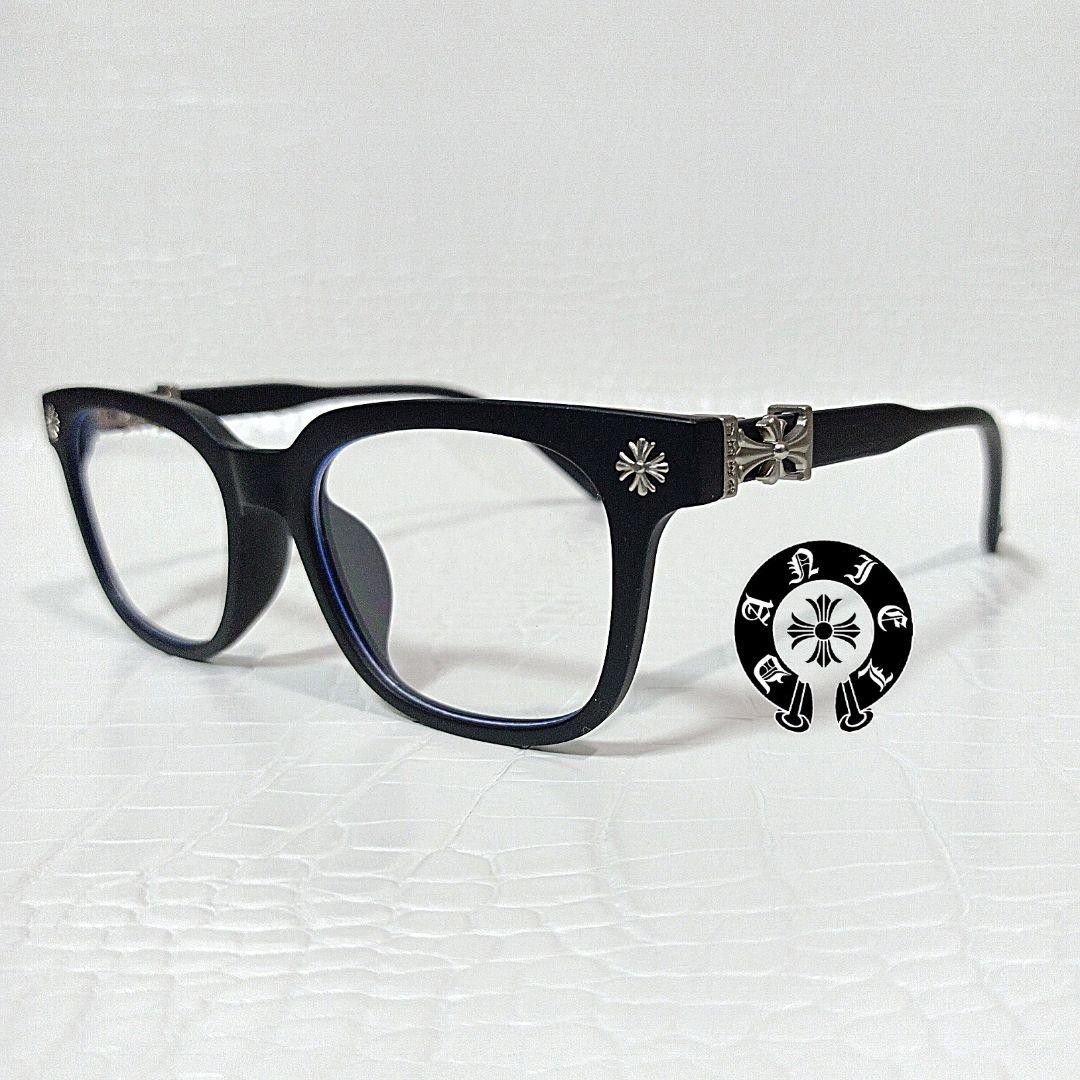 ウェリントン マットブラック×マットシルバー クロス装飾 メガネ 黒縁