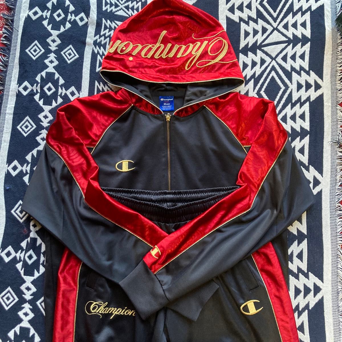 希少】Champion チャンピオン セットアップ ジャージ XO 黒 赤 金 刺繍