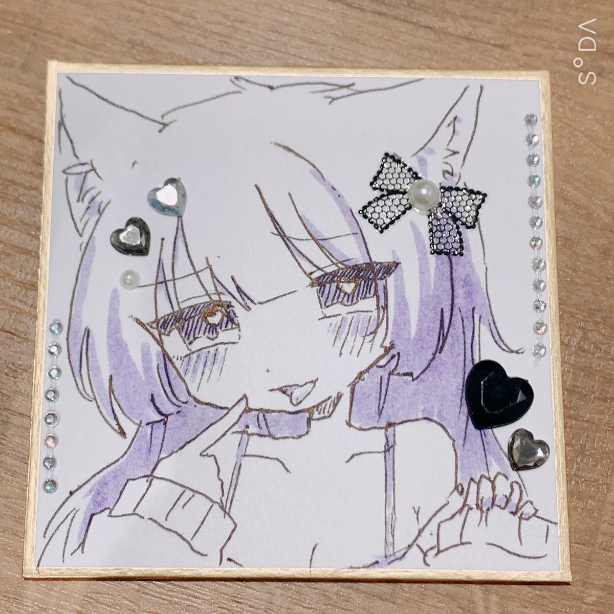 手描きイラスト 豆色紙 原画 ミニ色紙 オリジナル イラスト 女の子