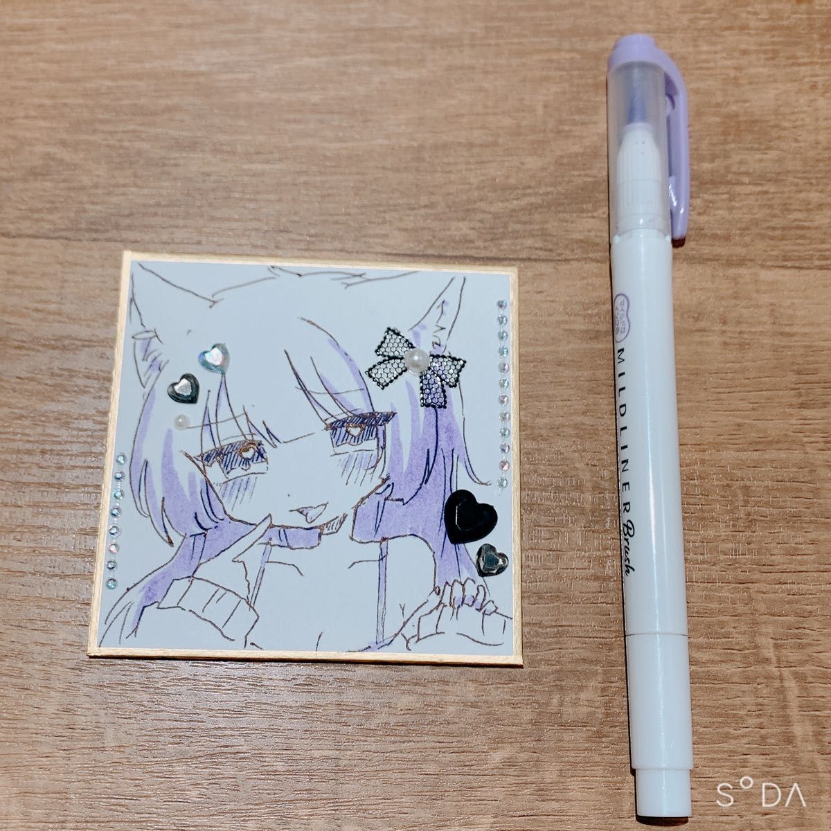 手描きイラスト 豆色紙 原画 ミニ色紙 オリジナル イラスト 女の子