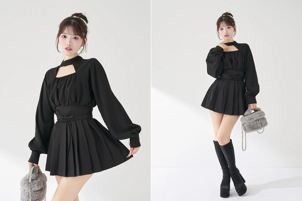 ダーリッチ darich ドッキングコルセットプリーツミニワンピース IVO F