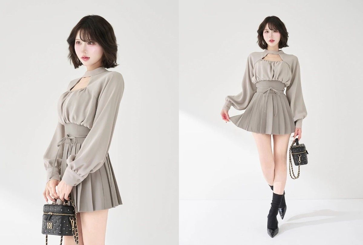 ダーリッチ darich ドッキングコルセットプリーツミニワンピース IVO F