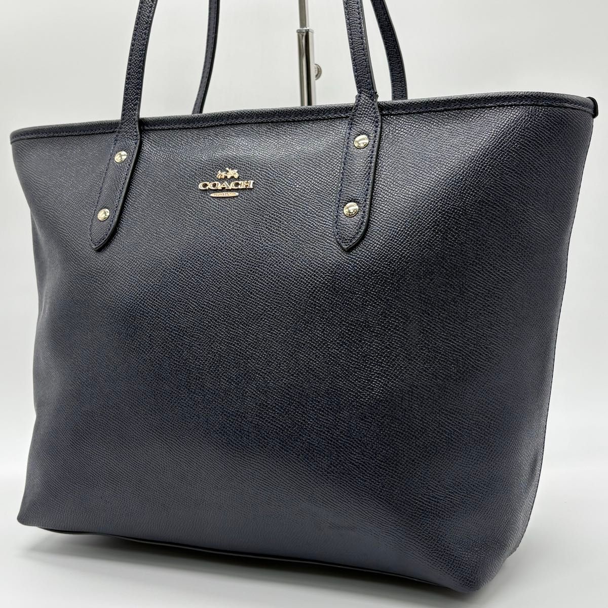 A4収納可 肩掛け COACH コーチ トートバッグ レザー シボ革 ゴールド