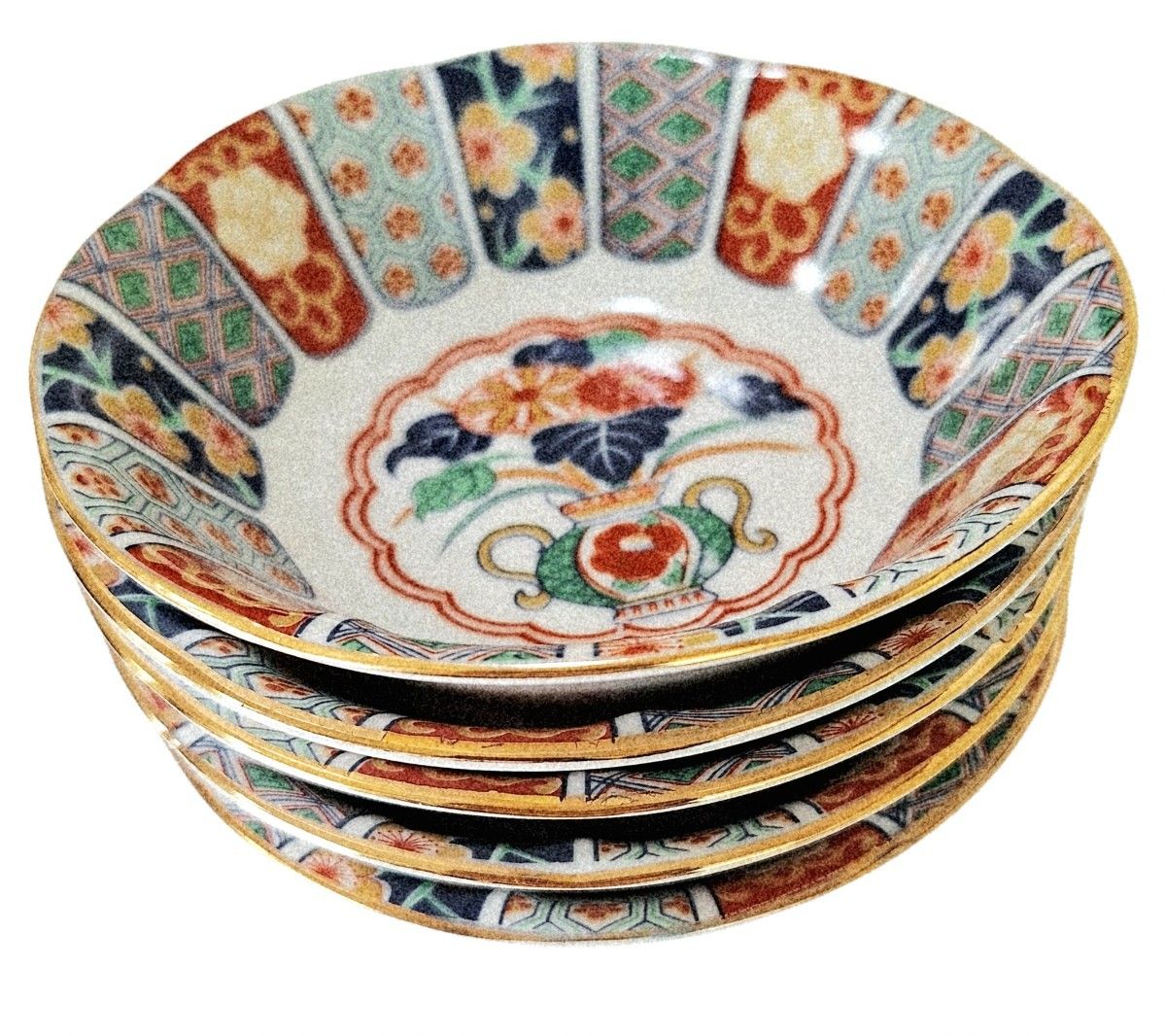 陶扇 錦絵 金彩菊割 大鉢 小皿5枚 未使用 有田焼 金縁 希少 中皿