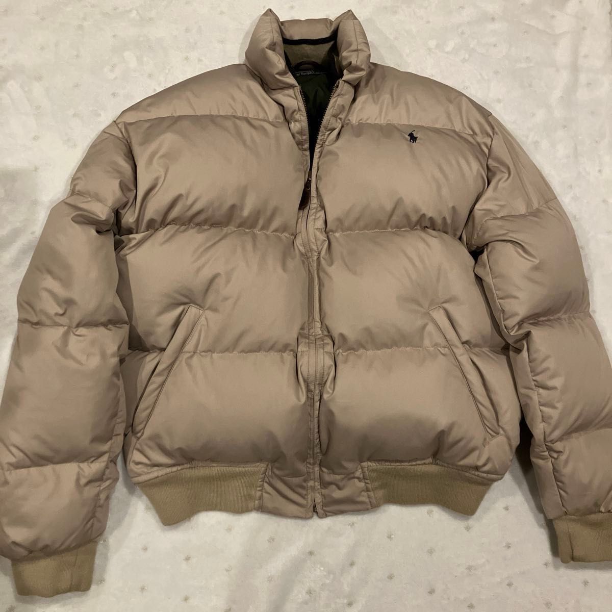 ポロラルフローレン ダウンジャケット ベージュ系 刺繍ロゴ M パンパン