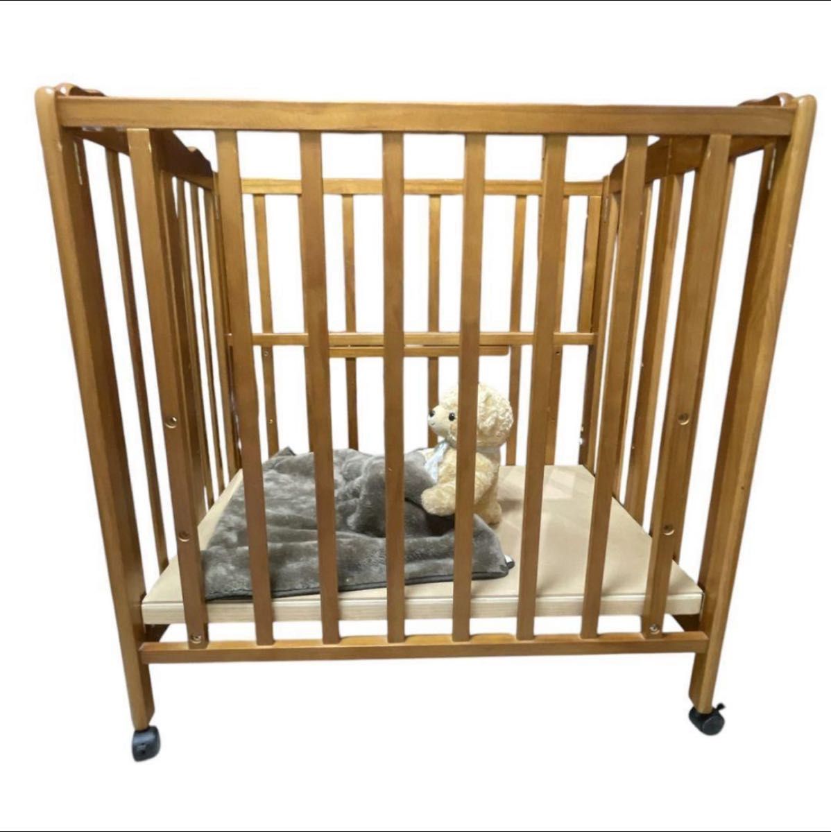 大和屋 パタン折りたたみミニベビーベッド 高さ調整可 下段収納 木製