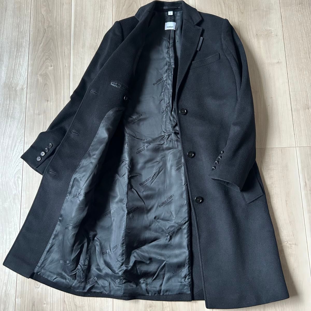 現行タグ】バーバリー BURBERRY カシミヤ混 ウールコート 黒 ブラック