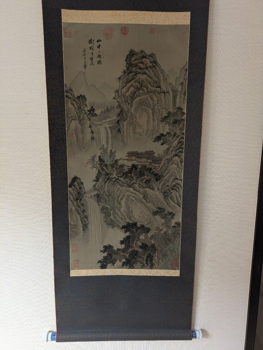 石谷子作品 掛軸 山水画 滝 渓谷 水墨画 風景画 骨董品 美術品｜Yahoo