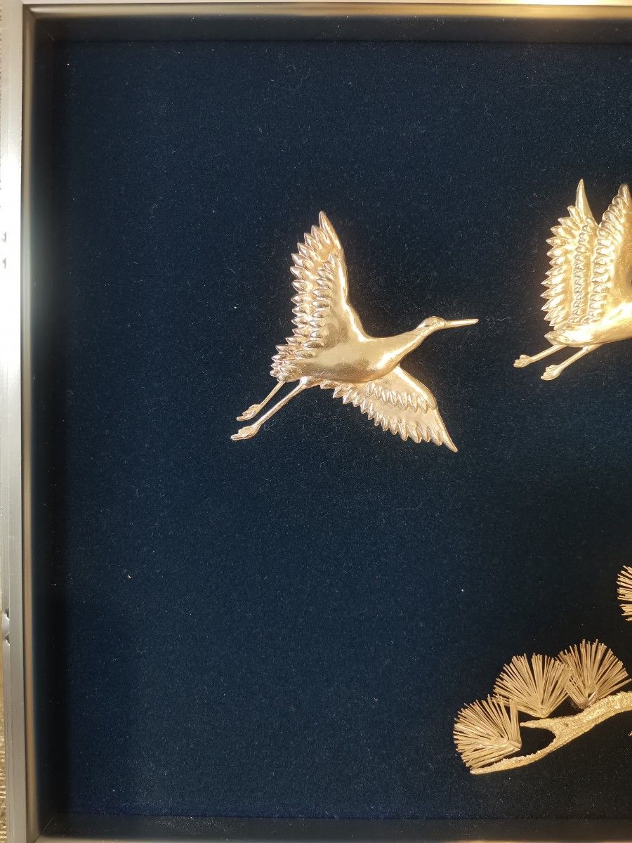 銀製 貴金属画 松に鶴 B 4号 光則作 銀工芸 縁起物 レリーフ 純銀