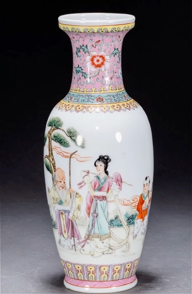 中国 中国 中国景徳鎮製 粉彩 漢詩孔雀牡丹文瓶 V R4333