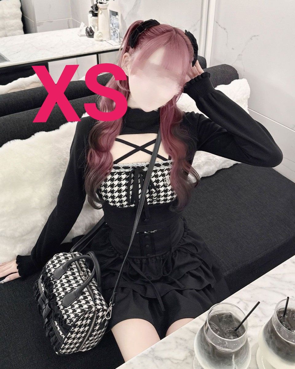 ミシェルマカロン イモ 千鳥柄ハイネックアンサンブルトップス ハニー