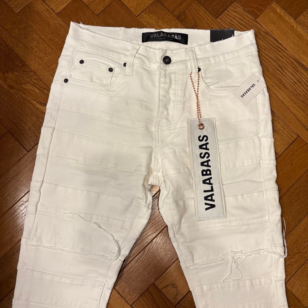 valabasasバラバサス パネルダメージフレアスキニーデニム ホワイト 29