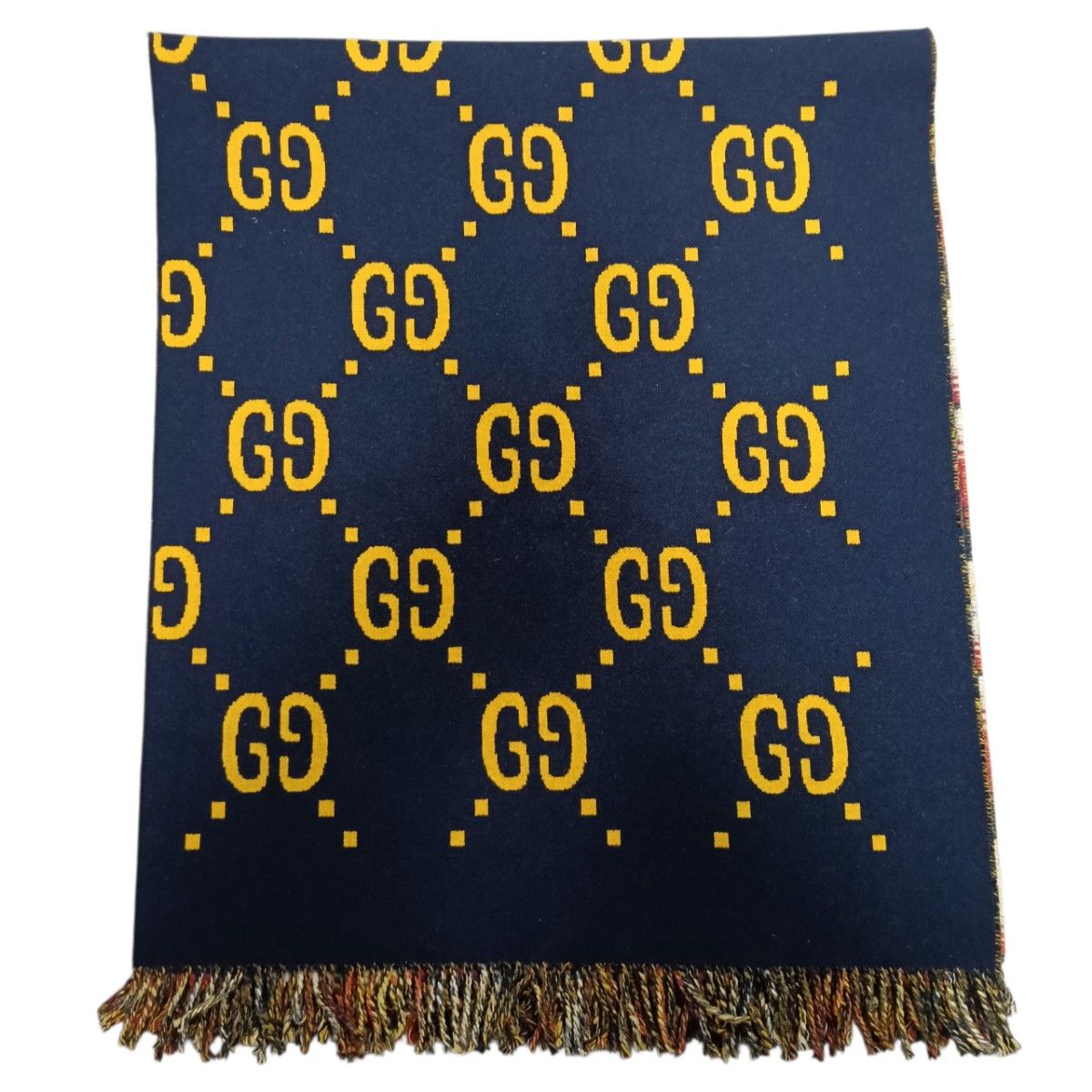 希少 GUCCI グッチ ポンチョ ケープ リバーシブル GG ウール ネイビー