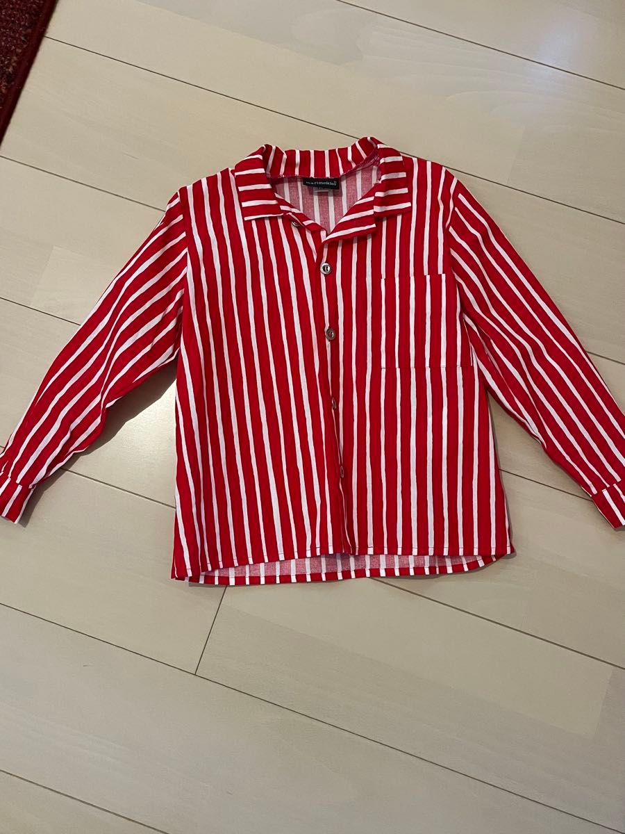 マリメッコ ヨカポイカ シャツ キッズ marimekko 赤 ストライプ 110