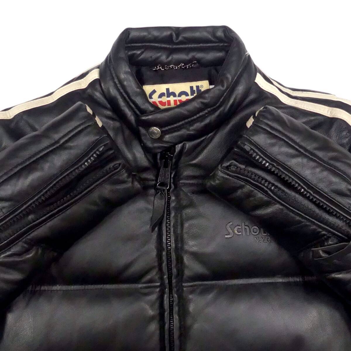 即決 アメリカ製 Schott メンズ L オールレザーダウンジャケット