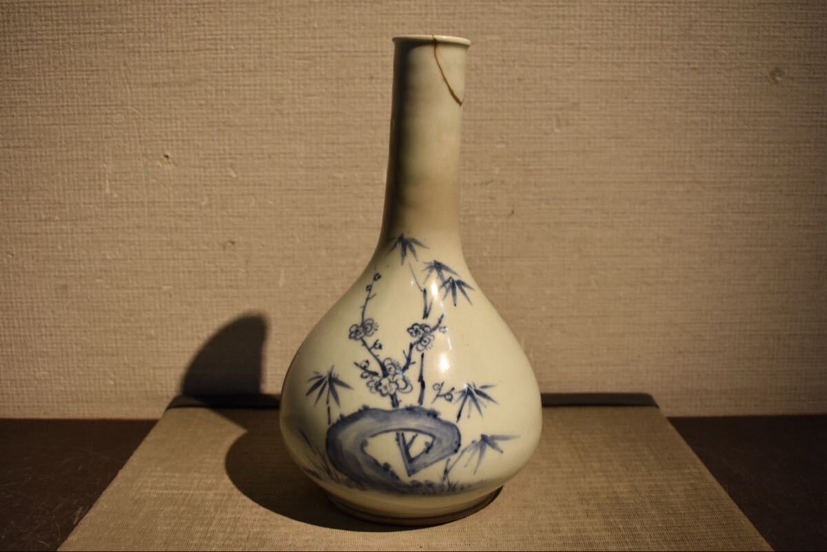 壷□李朝 染付 花蝶唐草紋 青華 古玩 唐物 花瓶 花器 中国 時代物 骨董