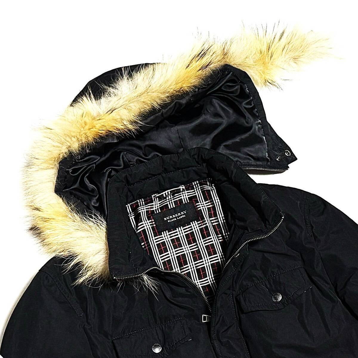 希少XL 美品 バーバリーブラックレーベル ノバチェック フードリアル