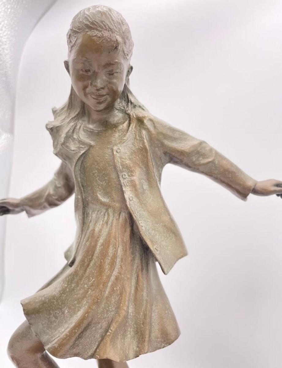 大道寺 光弘】のブロンズ像【FRIENDS たわむれ】少女と仔犬の置物