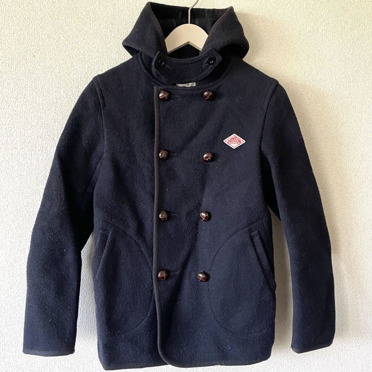 DANTON フード付 ピーコート 36 S ダントン ネイビー 紺 ロゴ ウール