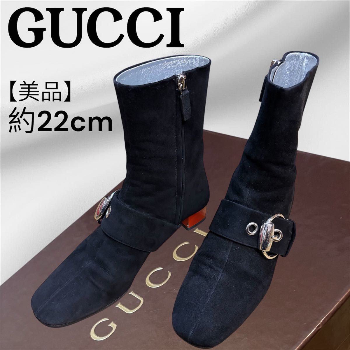 美品】GUCCI グッチ スウェード サイドジップ ショートブーツ ブラック