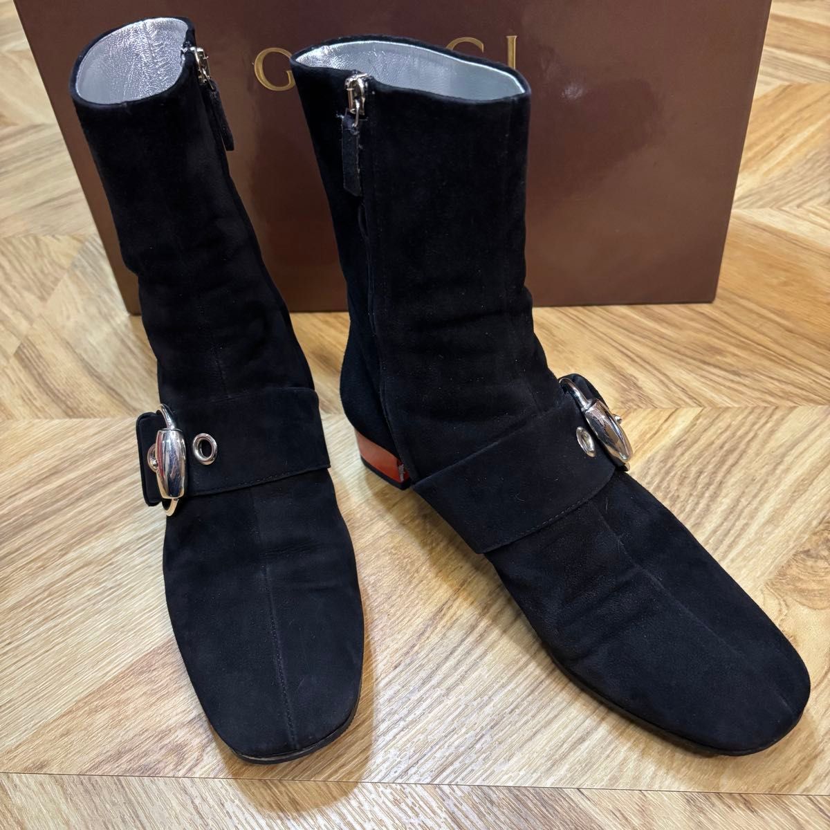 美品】GUCCI グッチ スウェード サイドジップ ショートブーツ ブラック