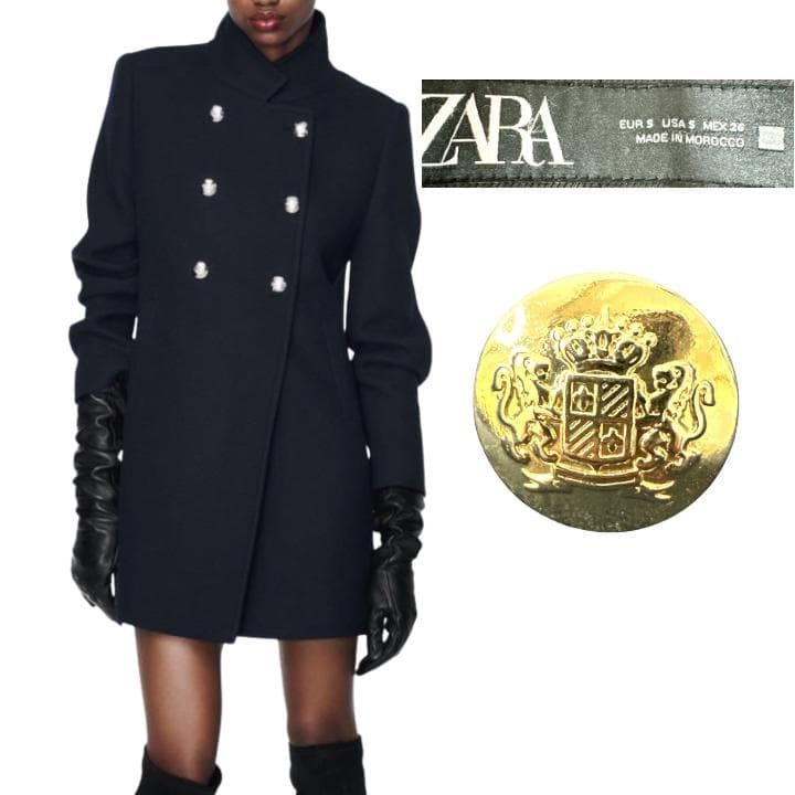 ZARA ダブルブレスト ハイネック ウール混 金ボタン ブラック ザラ