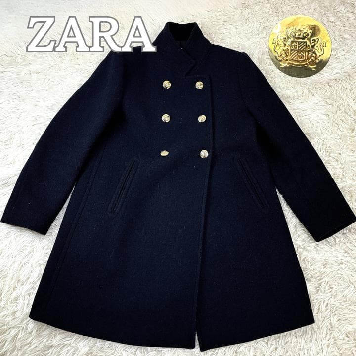 ZARA ダブルブレスト ハイネック ウール混 金ボタン ブラック ザラ