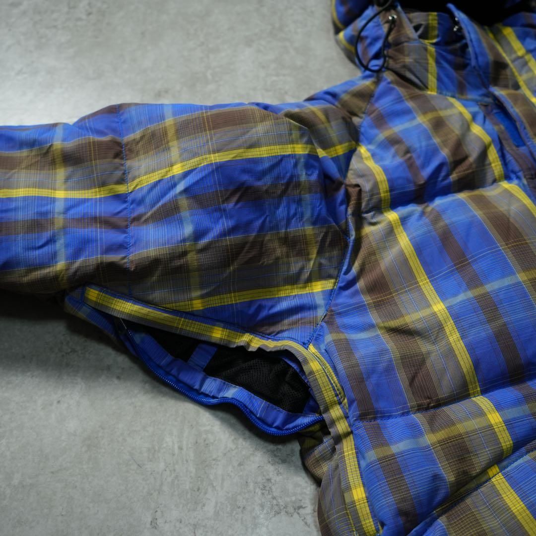 y2k 超肉厚ダウンジャケット チェック柄 ブラウン ドローコード 短丈