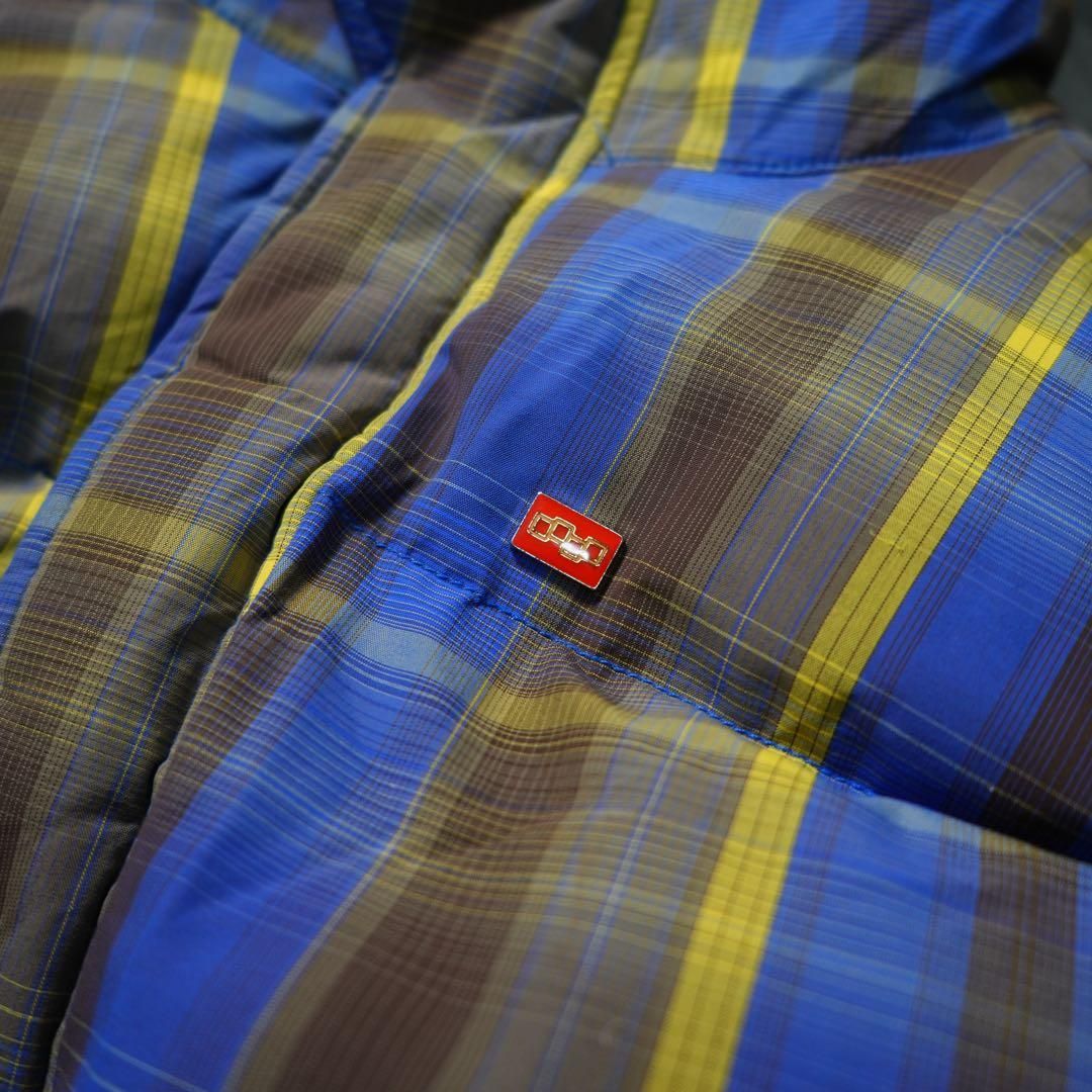 y2k 超肉厚ダウンジャケット チェック柄 ブラウン ドローコード 短丈