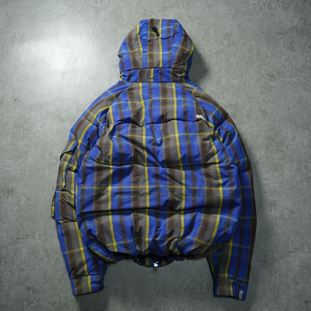 y2k 超肉厚ダウンジャケット チェック柄 ブラウン ドローコード 短丈