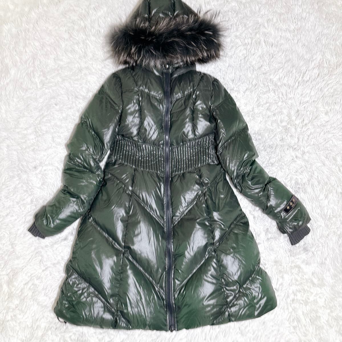 TATRAS タトラス ロングダウンコート ファー付 緑 光沢 レディース S
