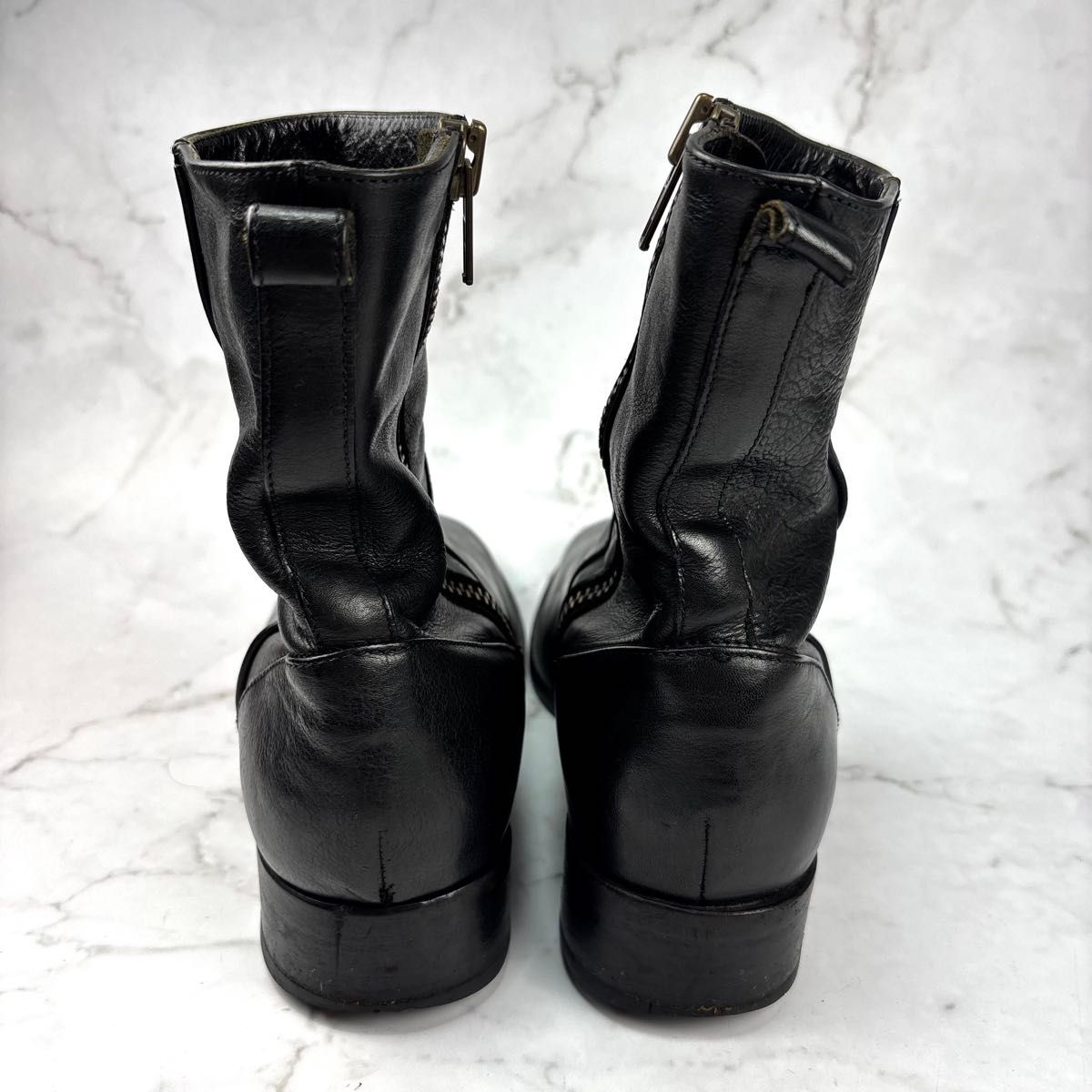 美品】BUTTERO ブラック 本革 レザー サイドジップ ブーツ 41 27