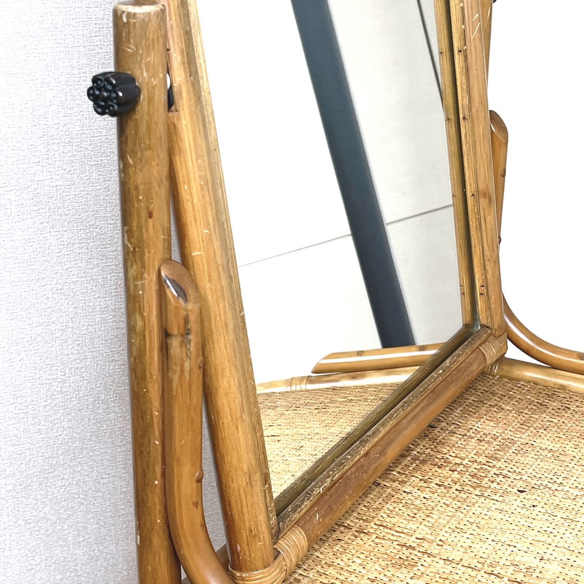 良品】 ラタン ドレッサー 鏡台 スツール付き 籐家具 古家具 椅子