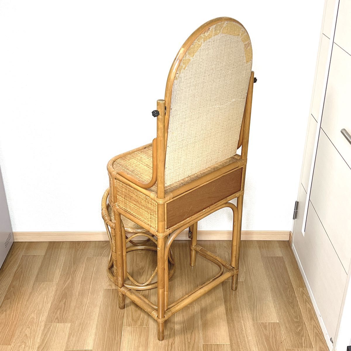 良品】 ラタン ドレッサー 鏡台 スツール付き 籐家具 古家具 椅子