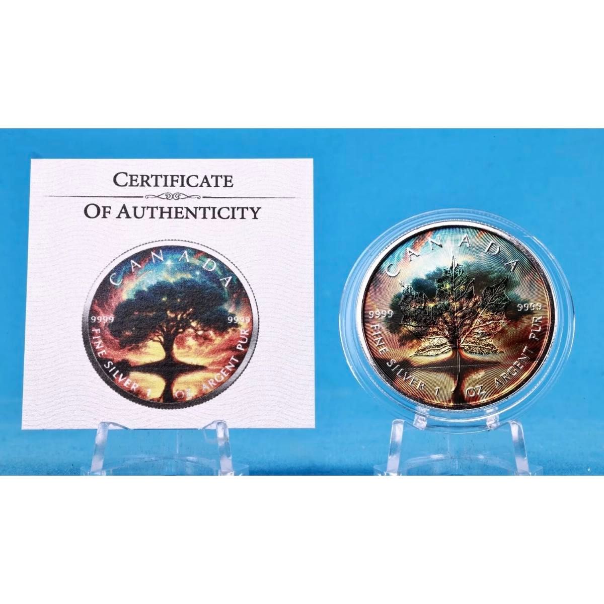 世界100枚限定 】カナダ メイプルリーフ 銀貨 カラー Tree of Life