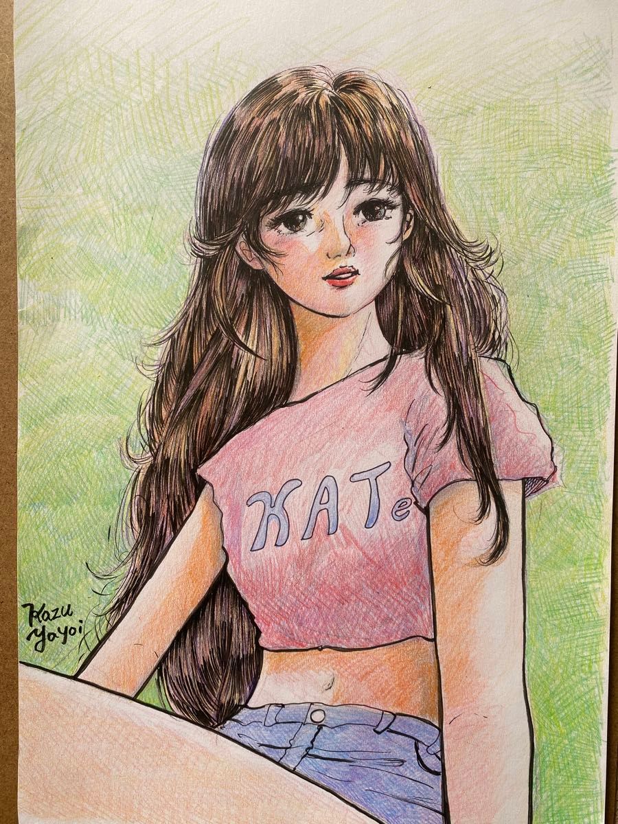 手描きイラスト オリジナル 女の子 色鉛筆画 Kazu Yayoi｜Yahoo!フリマ