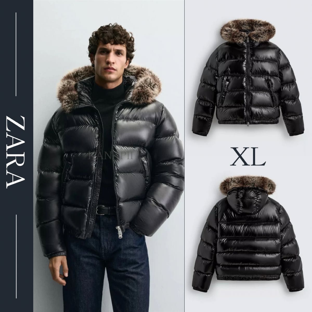 ZARA 80％ダウン20％フェザーフーデッドジャケット XL 新品｜Yahoo