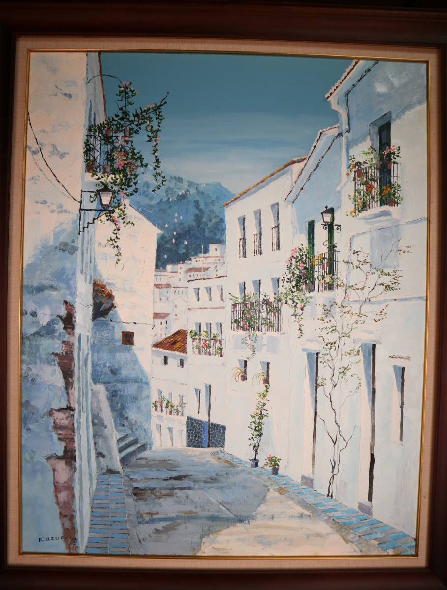 Yahoo!オークション - 【真作】油絵・森下一夫「白い家並」30号・ス