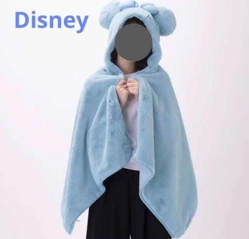 ディズニー ミニー ポンチョ ケープ ブルー 水色 ふわふわ モコモコ